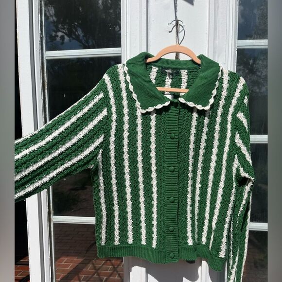 Anthropologie 4SI3NNA Collared Crochet Open-Stitch Cardigan Sweater NWT - Picture 7 of 9